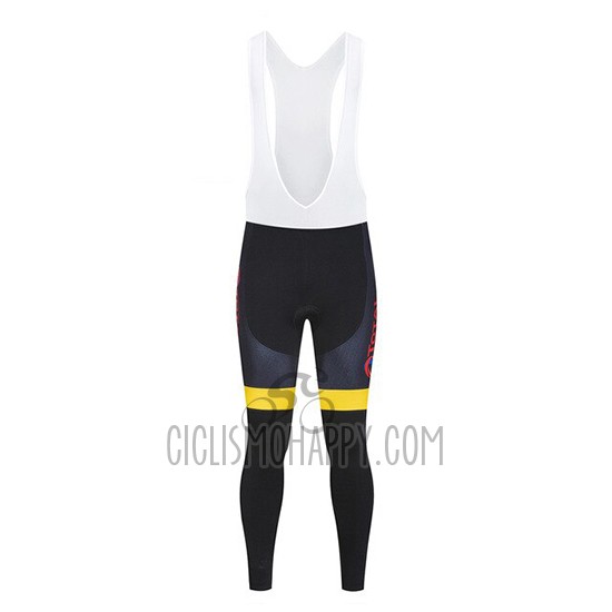Direct Energie Cycling Jersey Bib Tight 2019 Men Long Sleeve Black Yellow